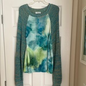 Anthropologie Teal and Lime Tie-Dye Sweater